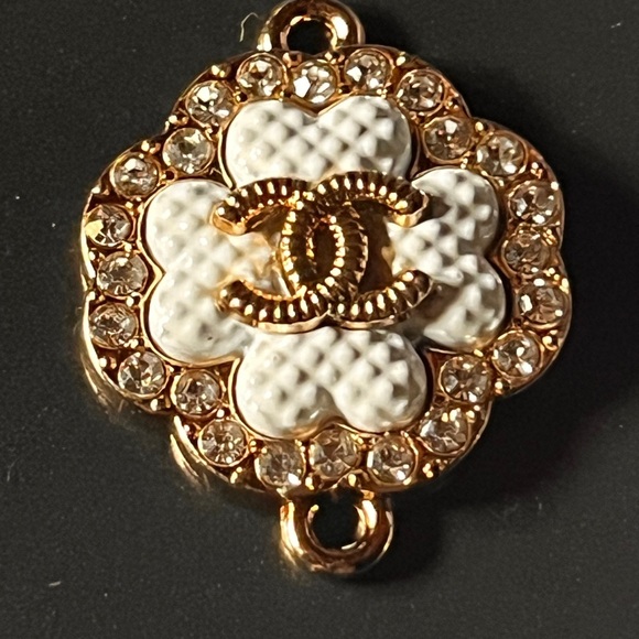 CHANEL Zipper pull Charms Chanel button charms Gold White necklace pendants - Picture 1 of 4